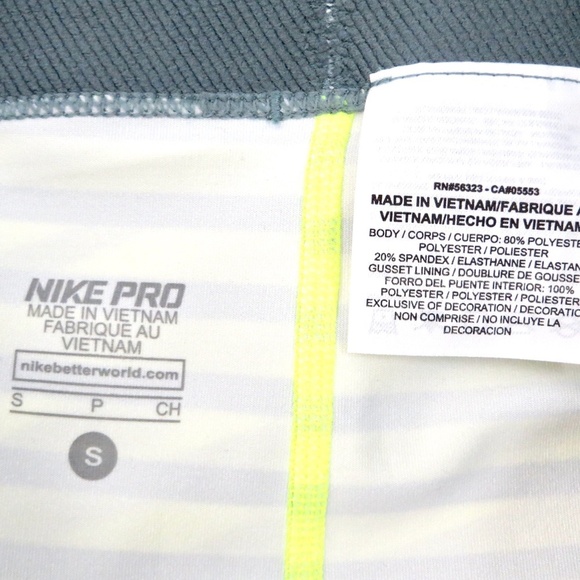 NEW! NIKE PRO Cropped Capri Leggings Striped Neon Yellow Gray Womens SZ S - Picture 4 of 5
